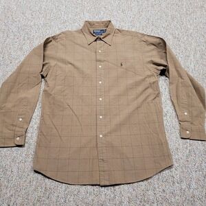 Polo Ralph Lauren Shirt Men Medium Brown Lowell Sport Button Up Long Sleeve Pony